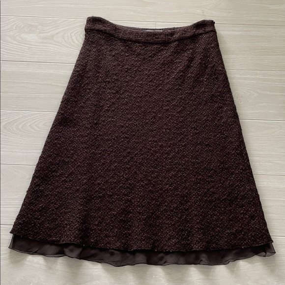 Prada Brown Wool Blend Boucle A-Line Midi Skirt w/ Chiffon Lining - Picture 2 of 11